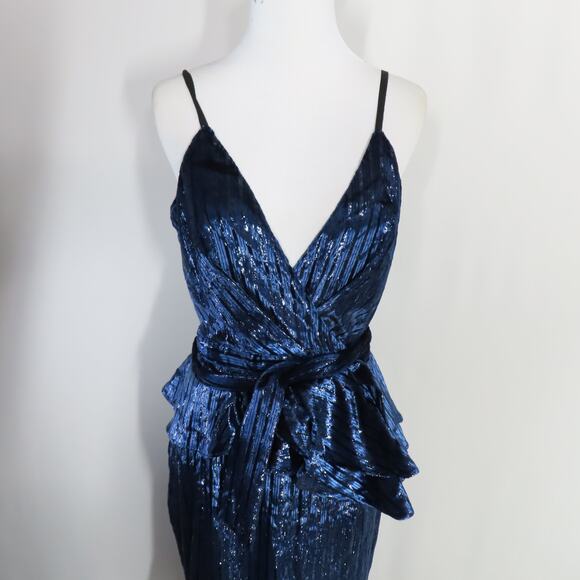 Yumi Kim Midnight Winkle Blue Metallic Striped Velvet Dynasty Dress Size Small - Picture 6 of 9
